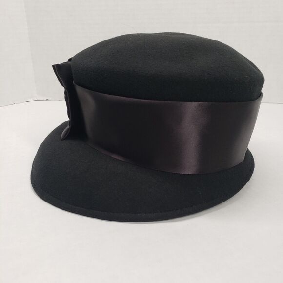 Vintage TinaToo Wool Cloche Hat Womens One Size Black Bollman Felt Ribbon Bow - Picture 14 of 16